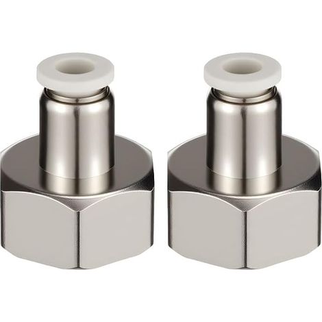 2pcs OD pousser pour connecter les raccords, 1/2 "Femme PT fil 6 mm cuivre nickelé, raccords tuyau d'air pousser pneumatique en union droite (1/5)