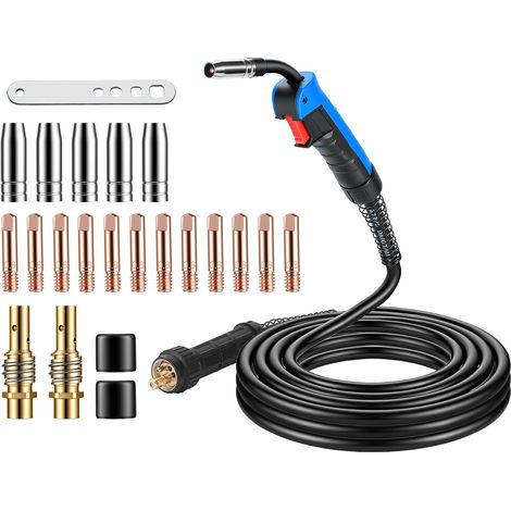 Kit de Torche à Souder MIG/MAG MB15AK 5M avec 22 Pièces accessoires de soudage, Connexions en Cuivre Pur et Poignée Ergonomique, pour le Soudage au CO² en Atelier et Industrie