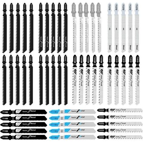 55 lames de scie sauteuse T-Shaft - Pour bois, PVC - Compatible Bosch, Dewalt, Makita - Coupe précise