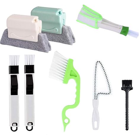 Ensemble de 8 outils de nettoyage manuels pour rainures et joints, rails de portes et fenêtres, pour portes coulissantes, carrelage, volets, grilles d'aération de voiture, climatiseurs et claviers. (1/5)
