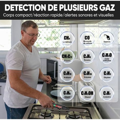 Erdgasdetektor, Ultrixe, Gasleckdetektor mit akustischem und optischem Alarm, 12 Gase, tragbarer batteriebetriebener Gasdetektor für Propan, Butan, Methan für Wohnmobile (AAA-Batterie nicht im Lieferu (1/3)