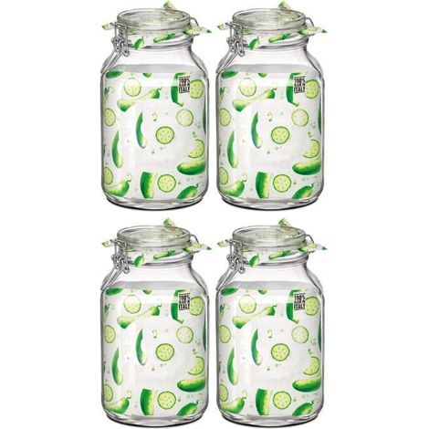 Lot de 4 bocaux hermétiques à bouchon mécanique, bocal pot de conservation, capacité 3 L - Ø 14 x Hauteur 24.2 cm (1/3)