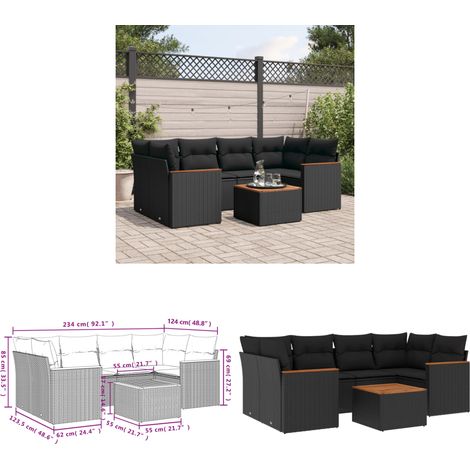 7-tlg. Garten-Sofagarnitur mit Kissen Schwarz Poly Rattan - Gartenmöbel Set - Gartensorte - Outdoor Möbel - Lounge Sofa - Esstisch - Home & Living (1/3)
