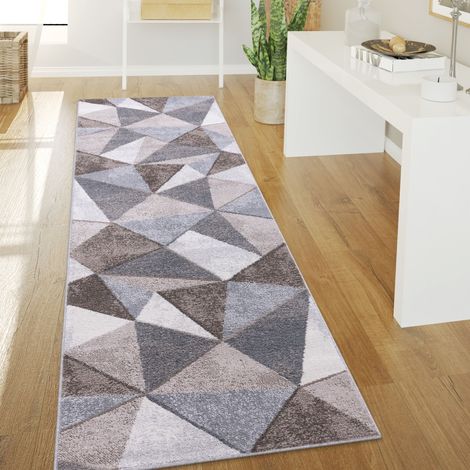 Paco Home Teppich Wohnzimmer Kurzflor Vintage Abstrakt Modern Geometrisch Rautenmuster 80x300 cm, Beige