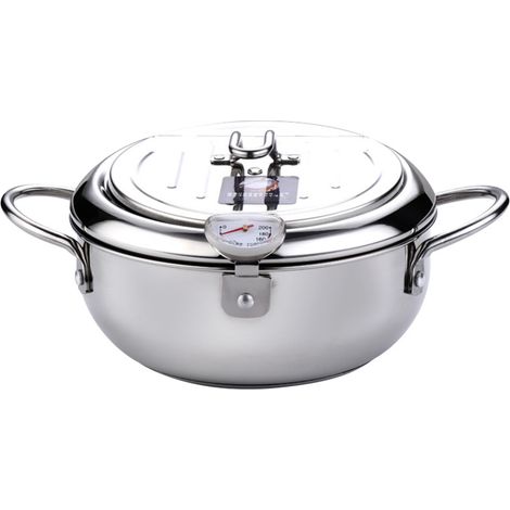 Friteuse japonaise en acier inoxydable avec thermomètre et grille d'égouttage pour frites, crevettes, poulet et poisson (1/5)