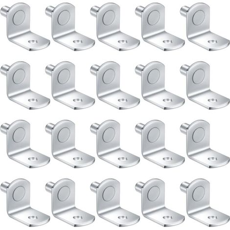 20 pezzi di staffe metalliche da 5 mm per ripiani di mobili da cucina, staffe angolari a L, perni per ripiani in ferro nichelato, supporti per ripiani per mobili, armadi e librerie (1/4)