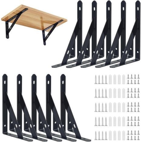 Lot de 10 Équerres Étagère de Fixation Murale, 95x150mm Support Etagère Murale Fixation Flottante Support, Tablette Murale à Suspendre avec Vis, pour Bibliothèque Salon Chambre