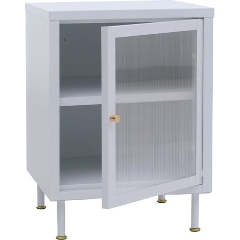 Comodino HHG-435, tavolino d'appoggio armadietto, contenitore industriale in metallo vetro satinato 55x41x41cm, bianco
