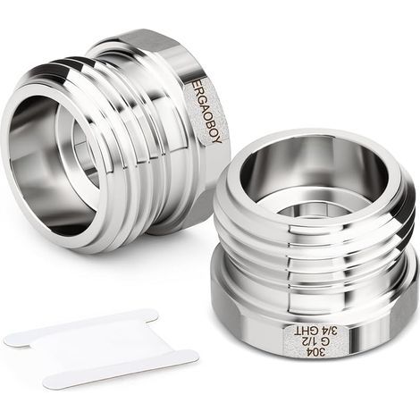 2 pièces Adaptateur pour Tuyau d'arrosage Douille hexagonale, 3/4" GHT mâle x 1/2" GHT Femelle connecteur pour Tuyau d'arrosage en Acier Inoxydable 304 (1/5)
