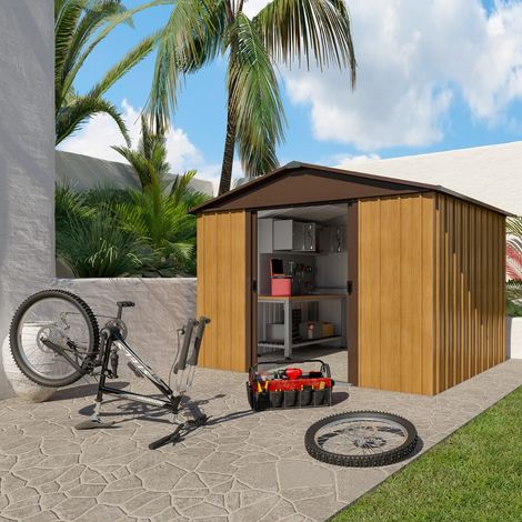Abri de jardin métal aspect bois Yardmaster 6,44 m² + kit d'ancrage (1/9)