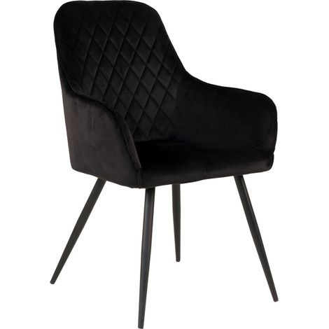 Set 2 sedie da pranzo Harbo con braccioli in velluto nero e gambe nere (1/5)