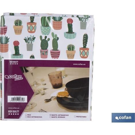 Tovaglia antimacchia impermeabile con stampa cactus 140x140 cm 60% cotone e 40% poliestere