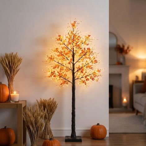 Illuminated Autumn Maple Leaf Tree Ornament (1/2)