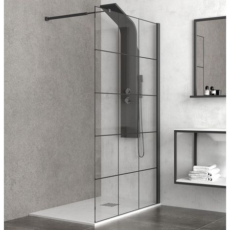 Parete doccia walk in 120 cm colore nero NICO-W1000 kamalu