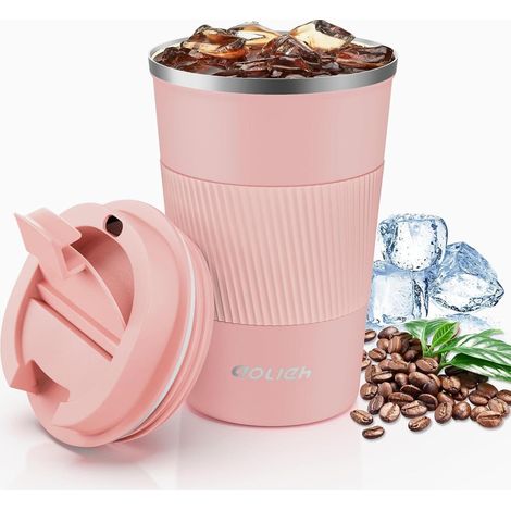Aolieh Thermobecher Edelstahl Isolierbecher Travel Mug Orange Rosa 380ml (1/5)