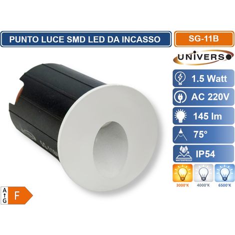 UNIVERSO SG-11B SEGNAPASSO PUNTO LUCE SMD LED DA INCASSO 1.5W ROTONDO BIANCO IP54 COLORE LUCE BIANCO NATURALE 4000K (1/4)