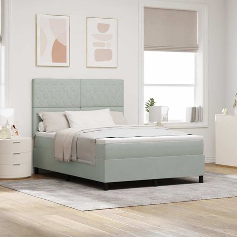 LED Boxspringbett mit Matratze Hellgrau 140 x 190 cm Samt