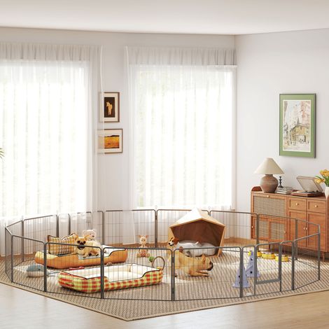 Parc pour chien, enclos modulaire pliable et portable en acier à 16 panneaux avec porte, 80 x 60 cm, gris (1/5)