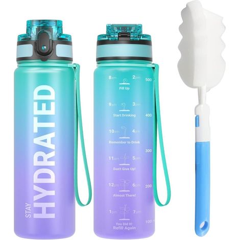 Bouteille d'eau avec marqueurs de temps, 500 ml, sans BPA, étanche, avec brosse de nettoyage (1/5)
