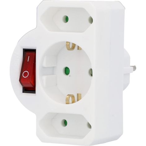 Fiche intermédiaire avec 1 interrupteur Schuko et 2 interrupteurs Euro, avec interrupteur éclairé, blanc, lâche