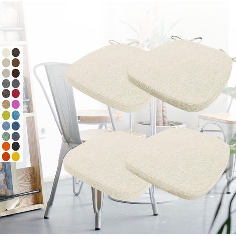 Lot de 4 Coussins de Chaise 40 x 38 x 3 CM,avec Sangles,Coussin de siège détachable antidérapant，Idéal pour la décoration de la Cuisine et du Salon,Blanc Beige