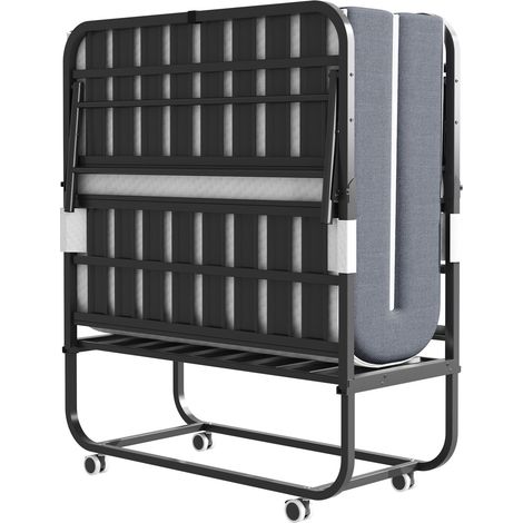 Lit pliant simple 190 × 96cm avec matelas en mousse à mémoire de forme de 9,5cm, lit d'appoint portable, cadre en métal robuste, garantie 2 ans