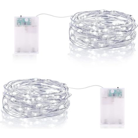 Guirlande Lumineuse LED à Piles 2M 20 LEDs Mini Guirlande LED avec Minuterie Interieur Extérieur Décoration Lumière pour Chambre Noël Mariage Anniversaire Soirée (4 Pièces, Blanc Chaud)