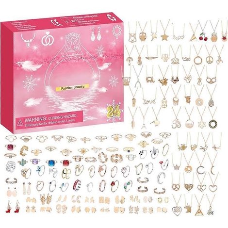Calendario de cuenta regresiva festivo de temporada navideña de invierno, conjunto de joyas de 24 días de Navidad para adolescentes y familia. (1/5)