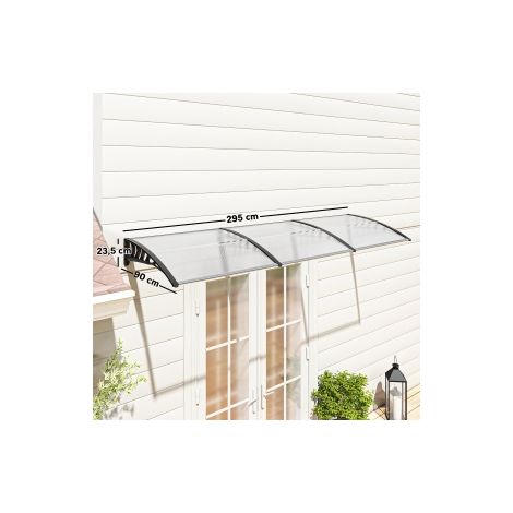 Auvent de porte en polycarbonate 90 x 295 cm avec protection UV et pare-pluie, design courbé pour entrée et terrasse (1/5)