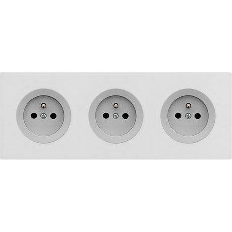 3 prises 2P+T ALU glossy DOM + plaque triple blanc (1/5)