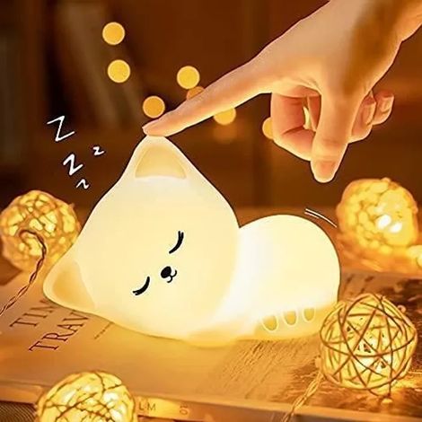 ®Rising FF Veilleuse Bebe Enfant Rechargeable, Veilleuse Chat LED Portable pour Fille Garcon Adulte ,Lampe Veilleuse Tactile Silicone (1/4)