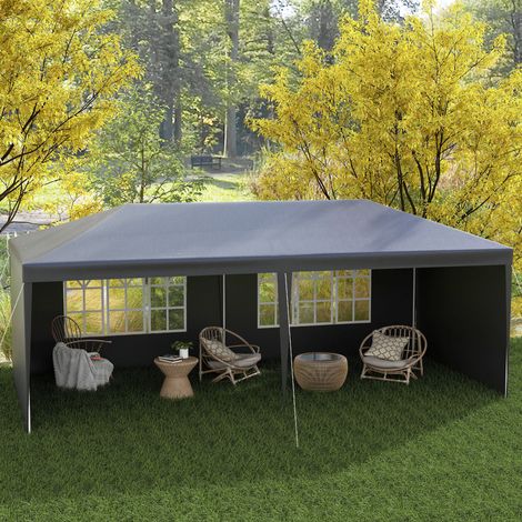Carpa de Jardín 6x3m con 4 Paredes Laterales 2 Ventanas Visibles Cenador Gazebo de Exterior para Fiestas Eventos Gris
