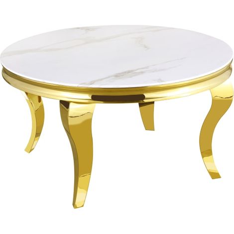 Table basse ronde baroque Gold et plateau en verre MARBRE BLANC de 80 cm (1/4)