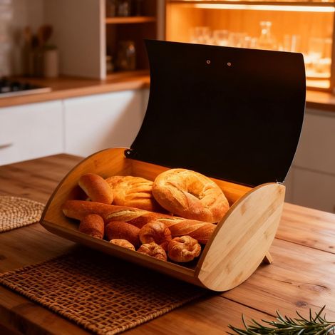 Boîte à pain multifonctionnelle en bambou, de style campagnard, offrant une grande capacité de rangement.-AquaForge (1/5)