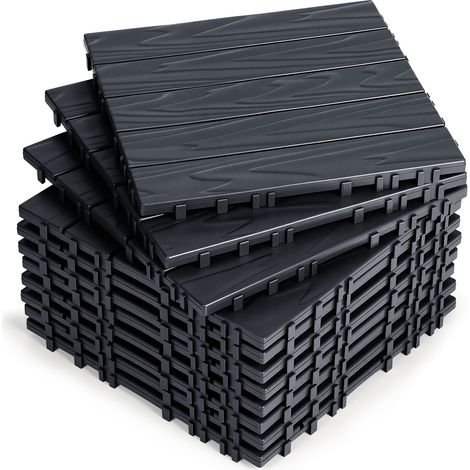 Randaco Pavimento esterno in plastica 11 piastrelle 30x30x2 cm, antracite, motivo rilievo 5 listelli, posa senza colla (1/5)
