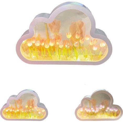 Lampe Tulipe Miroir Nuage, Veilleuse Miroir Tulipes Faite Main Rose (1/5)