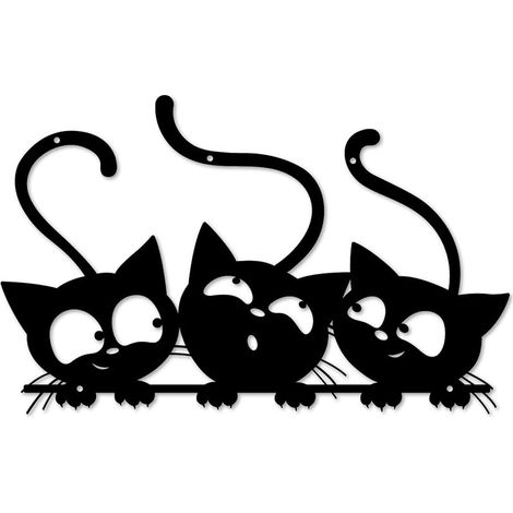 Trois chats noirs - Décoration murale en métal - Sculpture murale chat noir pour les amoureux des chats - Décoration murale minimaliste pour chambre salon, terrasse (1/5)
