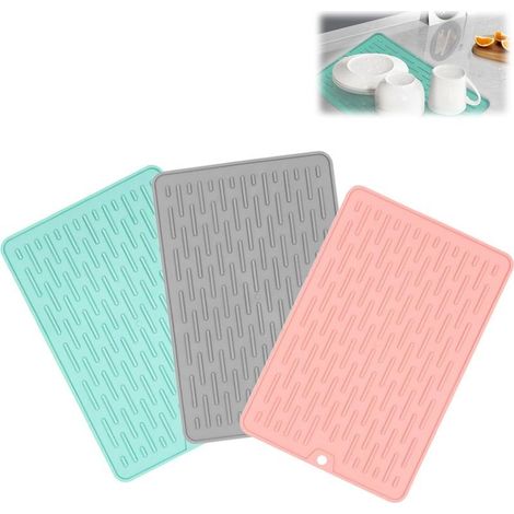 3 Pièces, Bleu + Gris + Rose, 20x30cm Tapis Egouttoir Vaisselle, Tapis de Séchage Vaisselle, Tapis Égouttoir en Silicone, Tapis D'égouttage, Tapis de Séchage de Cuisine, Pour Un Séchage Rapide (1/5)