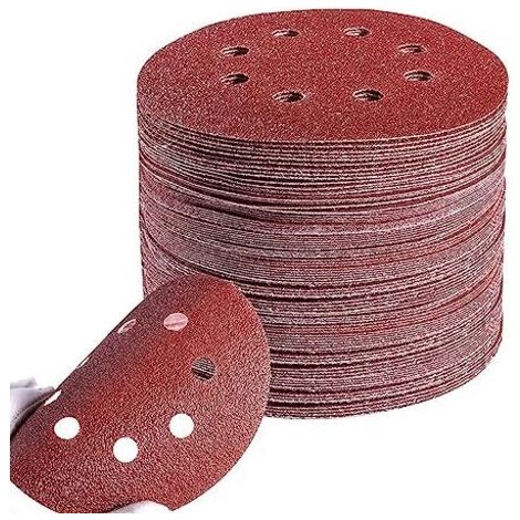 Jeu de disques abrasifs 125 mm │ 100 feuilles de papier abrasif rond 8 trous │ 20x grain P40/P60/P80/P120/P240 │ Jeu de disques abrasifs pour ponceuses orbitales pour bois peinture métallisée