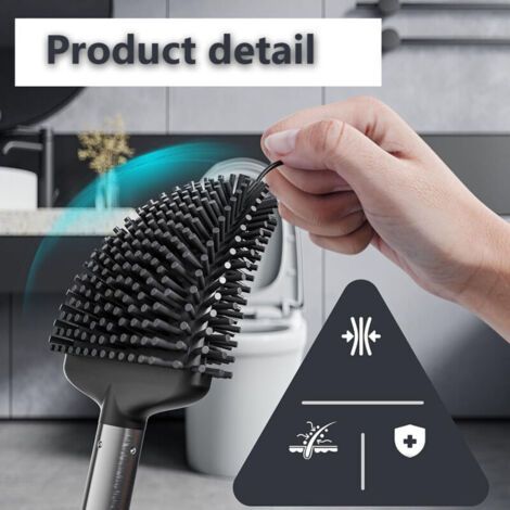 Brosse de toilette en silicone noir avec fixation murale, fonction de séchage puissante, propriétés antibactériennes et fonction marche/arrêt. (1/3)