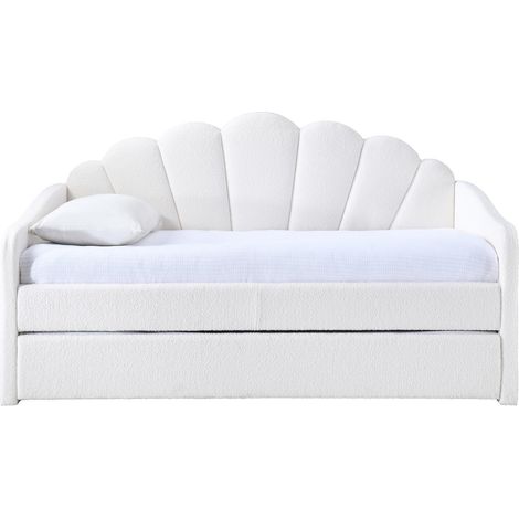Mobilier Deco – Lit gigogne en tissu bouclette blanc écru 90x190 cm – Conception moderne pour chambre enfant – Matériaux de qualité supérieure (1/4)