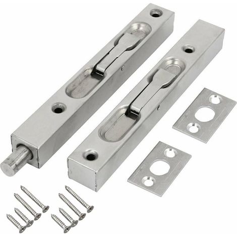 Set of 2 concealed 6-inch stainless steel door latches for double doors – Brushed finish – Security sliding lever lock for interior wood and metal doors (1/5)