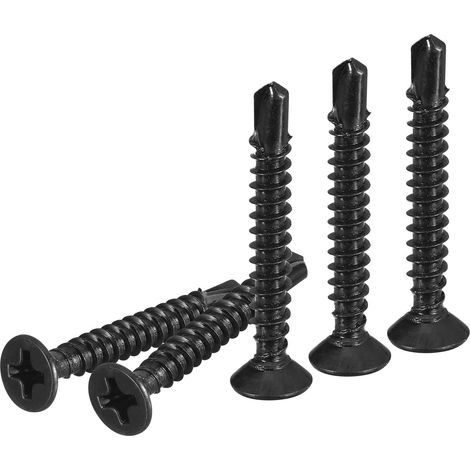 100Pcs Vis Autoforeuses ST3.5x25mm Acier Inoxydable 410 Pour Tôle Noir (1/5)