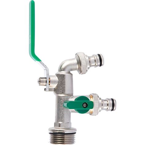 Robinet double en laiton valve de sortie renforcée amovible pour jardin eau potable agriculture manette verte 17,6x11,4x4,6 cm 1 pièce (1/4)