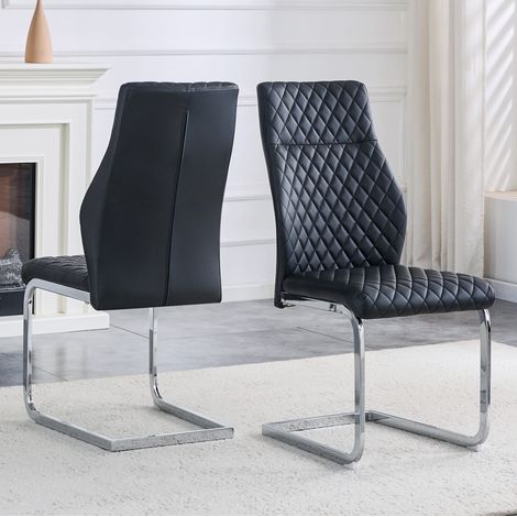 2er-Set Esszimmerstühle 100 cm in Schwarz mit silberfarbener Metallstruktur, hoher Rückenlehne und gepolsterter Sitzfläche (1/5)