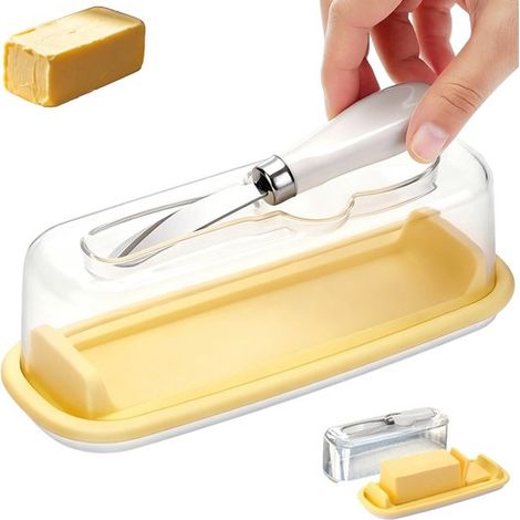 Beurrier - Beurrier avec couvercle - Boîte à beurre - Transparent + jaune - Boîte à fromage - Petit beurrier avec couvercle - Beurrier hermétique avec couvercle - Boîte à beurre avec couvercle transpa (1/5)