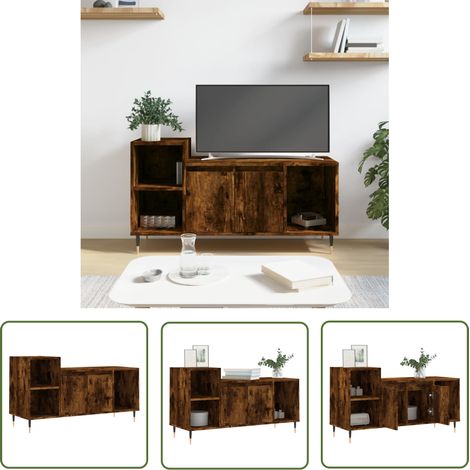 The Living Store Meuble TV Chêne fumé 100x35x55 cm Bois d'ingénierie - Meuble Tv - Meuble Téléviseur - Support Tv - Unité Tv - Meuble Salle Séjour (1/5)