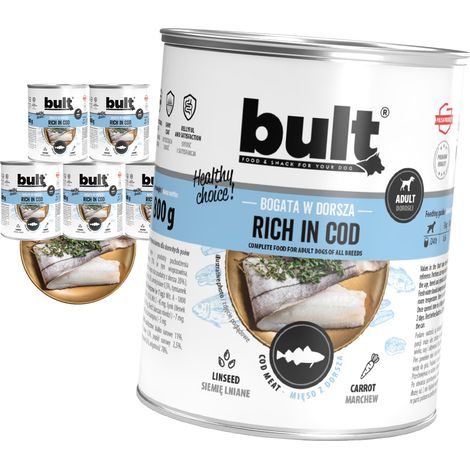 BULT NASSFUTTER FÜR HUNDE, DOSE, REICH AN KABELJAU, SET 6x800G