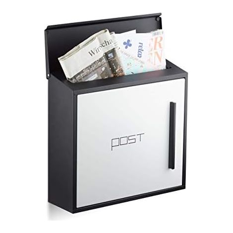 Modern wall-mounted letterbox in two-tone steel design HxWxD: 33 x 35 x 12.5 cm door slot DIN-A4, black-white