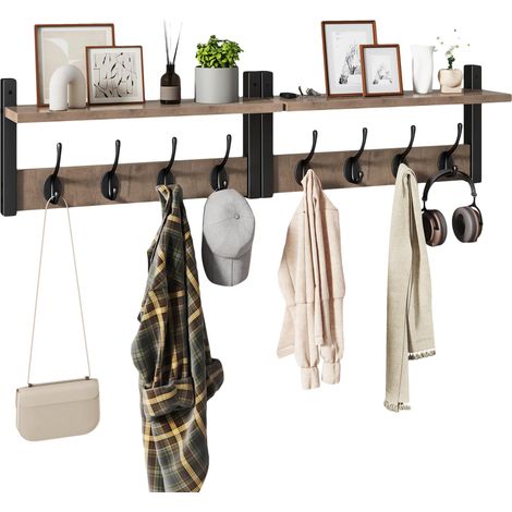 Lot de 2 portemanteaux pour entrée, Porte Manteau Mural, Meuble Entrée, Vestiaire Flottant, Étagère Suspendue, pour Chambre, Salle de Bain, Gris Argenté et Noir HWS001Y-2 (1/5)